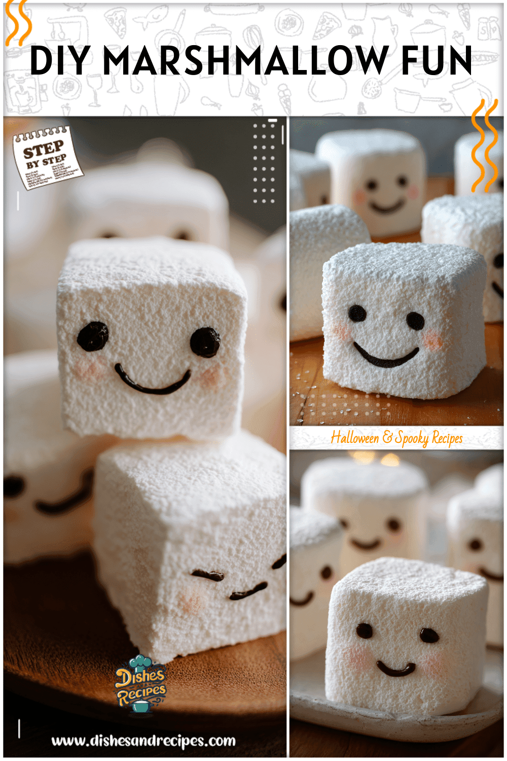 Handmade Stay Puft marshmallows styled as DIY treats for Ghostbusters fans and Halloween snack tables.